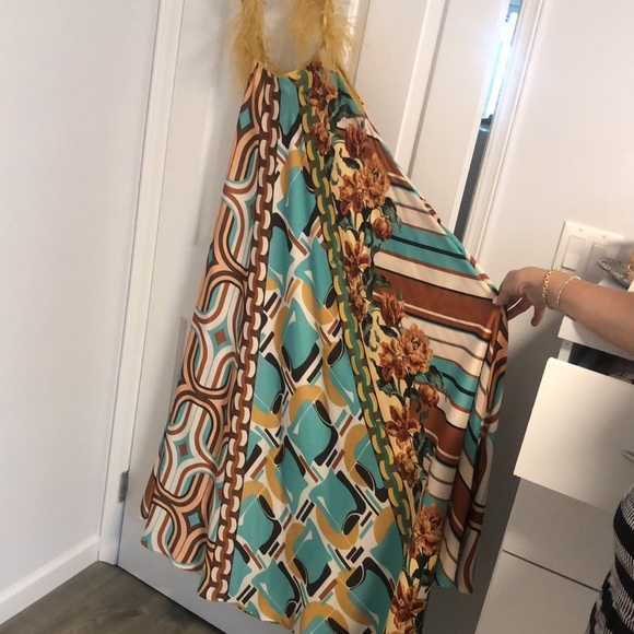 Tropical Tea-Length Flowy Dress with Feather Straps - Picture 4 of 5